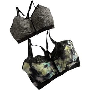 Bundle of 2 VSX Sport Victoria's Secret Bra Zip Front Underwire Racerback 34DD